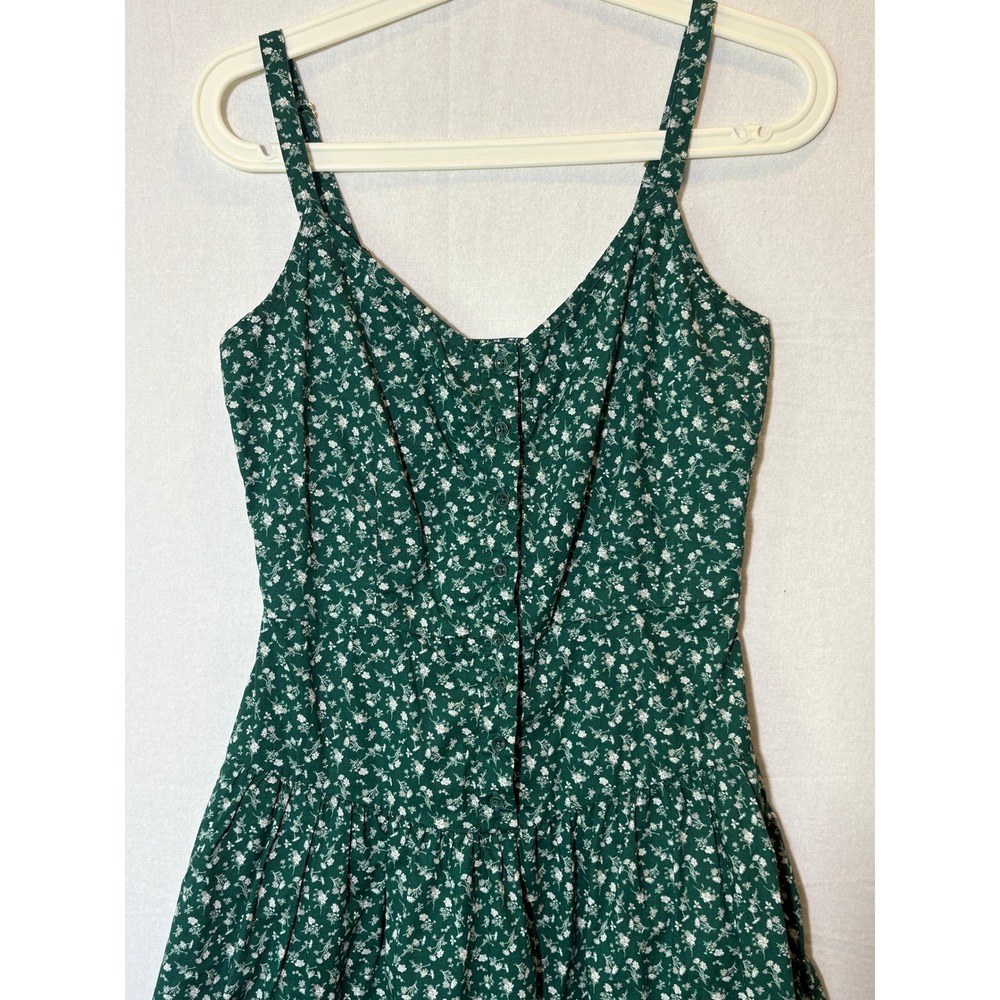 Nation LTD Green Floral Pima Cotton Midi Dress Button Front Pockets XS - Picture 3 of 12